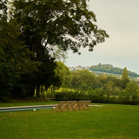 Take a dip in the heated swimming pool and admire the views