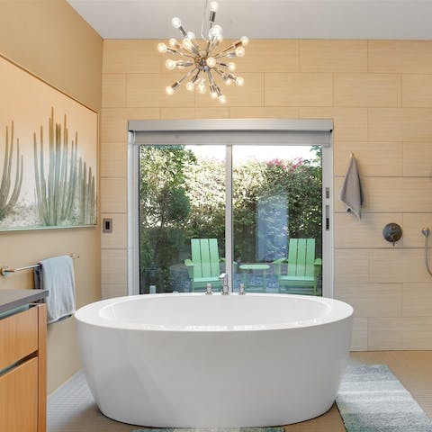 Soak in the gigantic bathtub after a day of shopping in Palm Springs