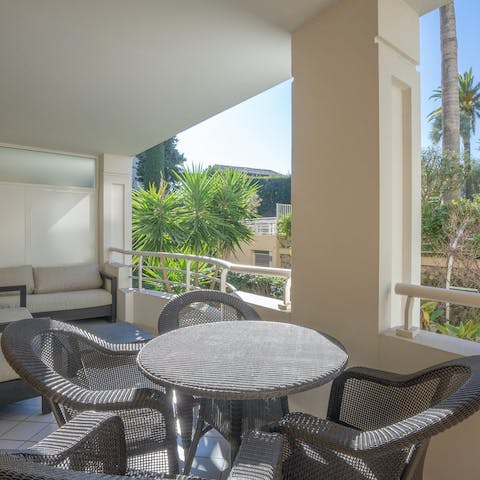 Sit out on the private balcony with a glass of local rosé wine