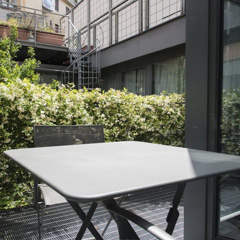 Have your morning coffee in the courtyard