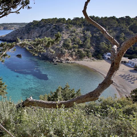 Descend to the secluded cove of Cala Moli, just steps from the villa