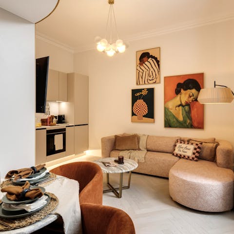 Dine or unwind in the stylish living-dining area