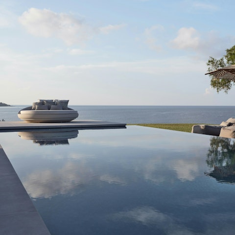 Admire Ionian Sea views as you float about in the private pool