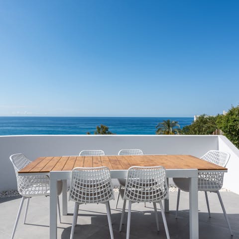 Enjoy incredible sea views while dining on the terrace