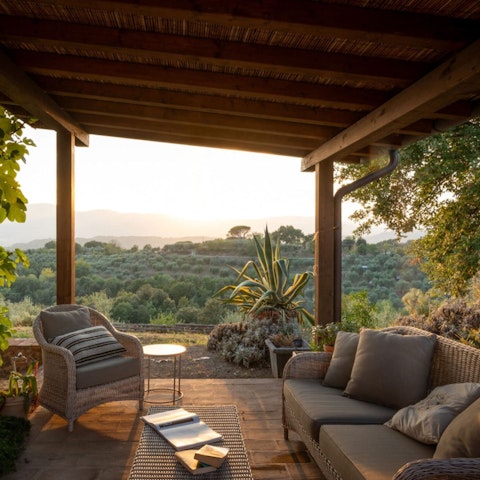 Watch the sunset on the terrace, glass of wine in hand