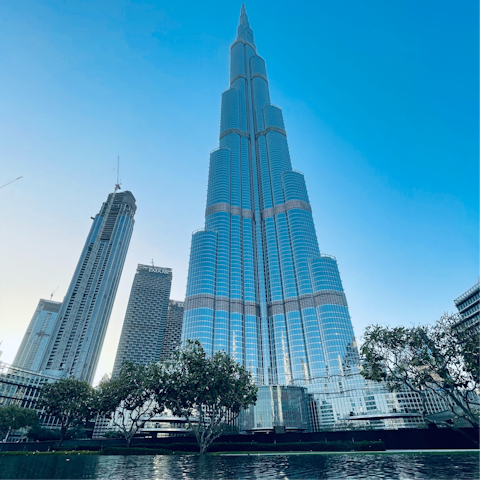 Visit the iconic Burj Khalifa in Downtown Dubai, a short drive away
