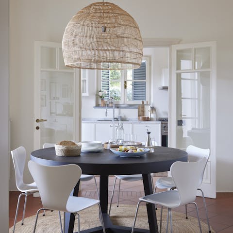 Tuck into crostata and coffee in the pretty kitchen