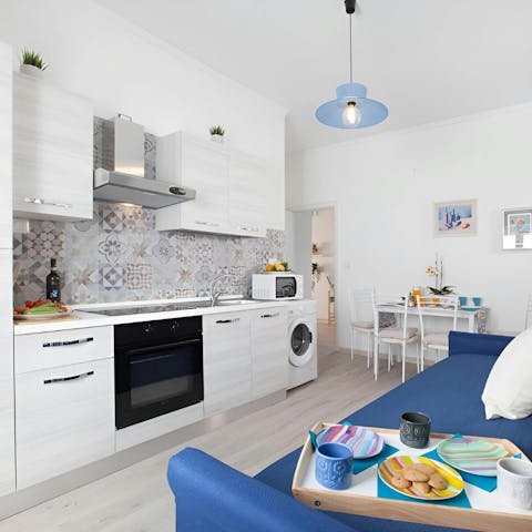 Whip up coffee and cornetti in the sleek kitchenette