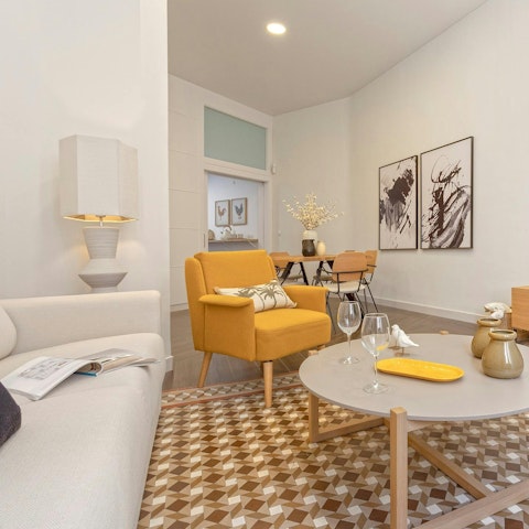 Start your day with a fresh cup of coffee in the living room