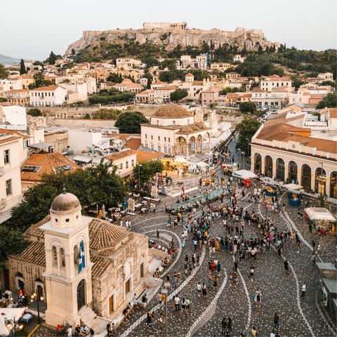 Admire the pillars of Hadrian's library at Monastiraki Square – it's a three-minute walk