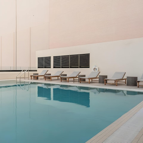 Take a refreshing dip in the shared swimming pool