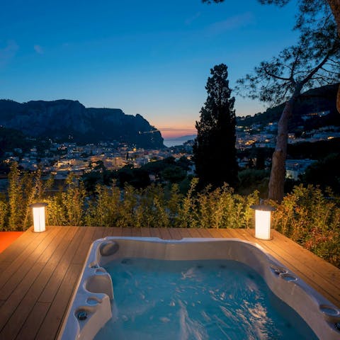 Find the perfect spot to watch the sunset from the hot tub