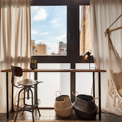 Catch up on work in the sunny study nook