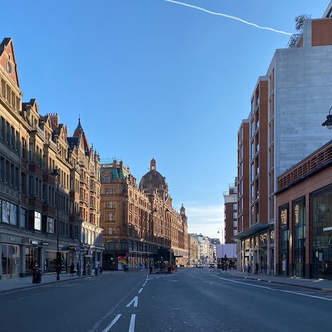 Shop at London's iconic Harrods department store, eighteen minutes away on foot