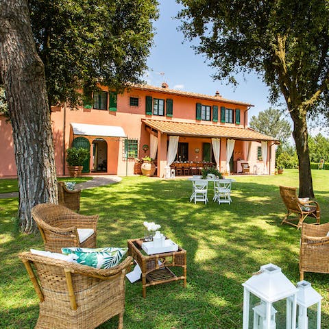 Enjoy quiet moments under the trees with an evening drink