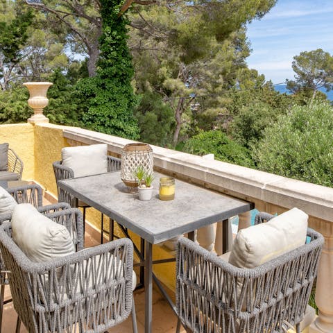 Catch golden hour over the Med from one of the upper balconies