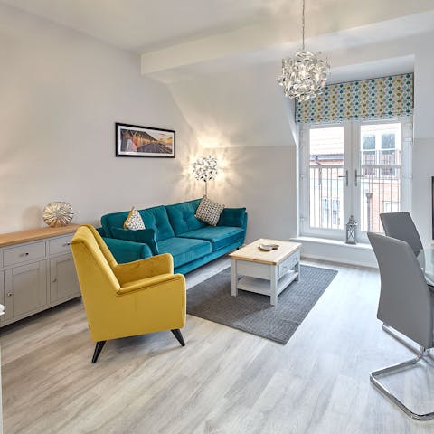 Curl up in the bright and stylish living room