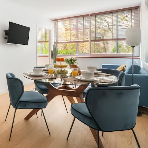 Fuel up on croissants at the dining table before heading out to explore