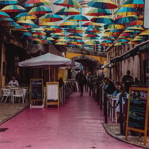 Visit the bustling Pink Street, only a twelve–minute walk away