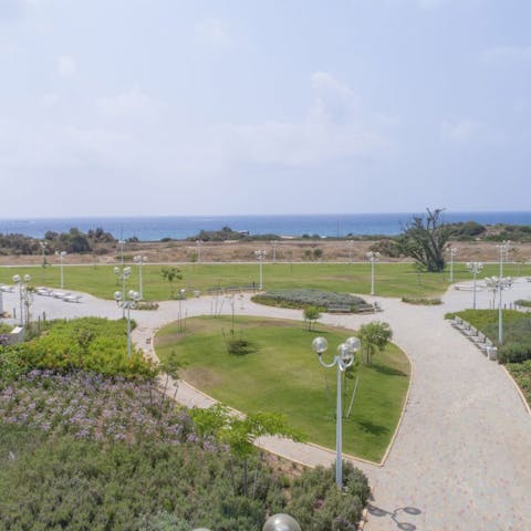 Make the fifteen-minute walk down to Achziv Beach and swim in the Mediterranean Sea