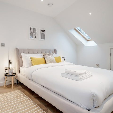 Wake up to sunlight streaming through the skylights