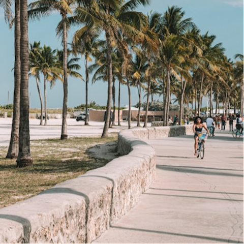 Start your day with a bike ride along Miami Beach's boardwalk