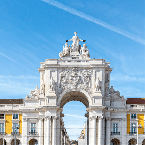 Reach the Praça do Comércio down by the river's edge in twenty-four minutes
