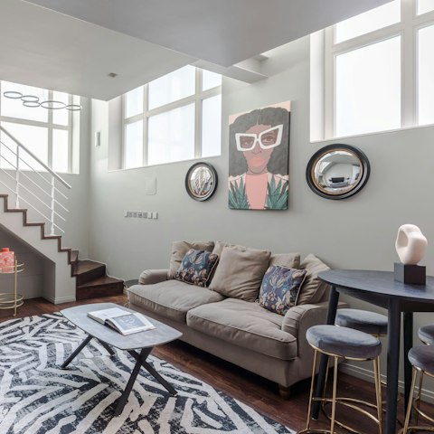 Unwind in the cool living area after a long day on your feet
