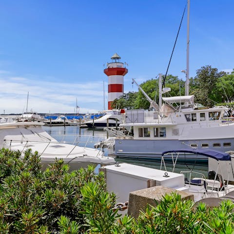 Begin your stay in Sea Pines with a stroll to Harbour Town Marina