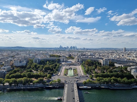 Enjoy the Trocadéro Gardens' iconic Eiffel Tower views and fountains, just twenty-minutes on foot