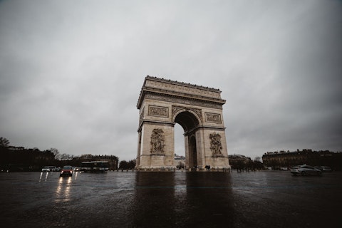 Climb the Arc de Triomphe for sweeping panoramic views over Paris, a ten-minute walk