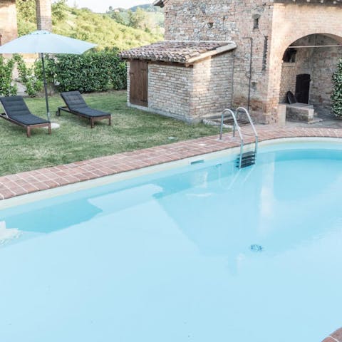 Swim gentle laps in the private swimming pool on balmy afternoons