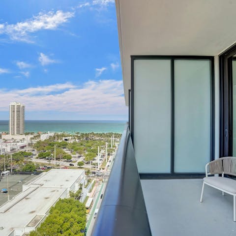 Take in the Atlantic Ocean and the city skyline views from the private balcony