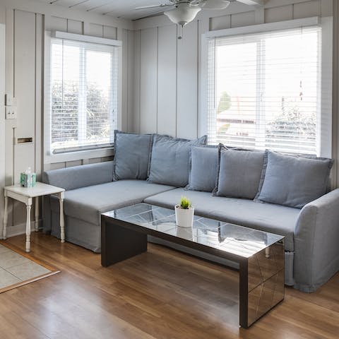 Hang out in the sunny living room