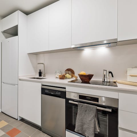 Rustle up tapas for dinner in the cosy kitchen