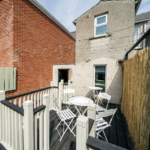 Start the day with a cup of tea on the private patio