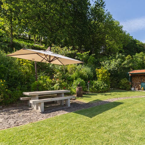 Choose one of several private seating spots in the grounds