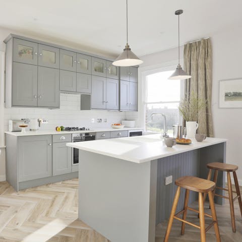 Set up at the modern breakfast bar for your morning coffee