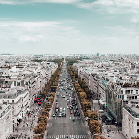 Admire the iconic architecture on the Champs Elysées – a fifteen–minute walk away