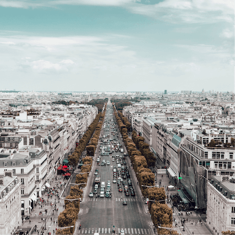 Admire the iconic architecture on the Champs Elysées – a fifteen–minute walk away