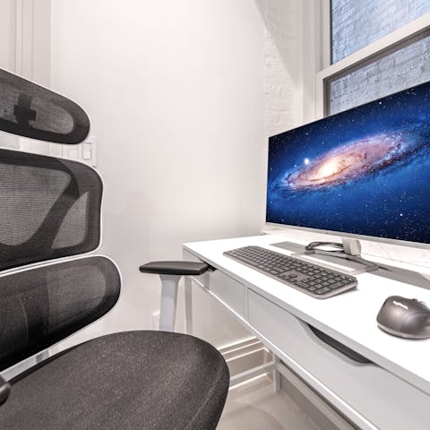 Get down to business at the WFH set-up in the main bedroom