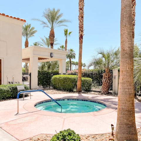 Spend evenings relaxing in the shared hot tub