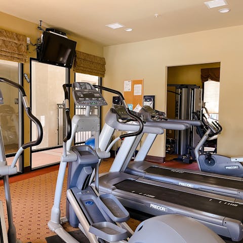 Head to the shared gym for a morning workout