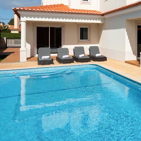 Take a refreshing dip in the cool waters of your outdoor private pool, or relax on a lounger