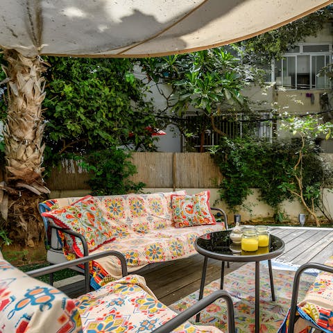 Lounge and dine on the private patio