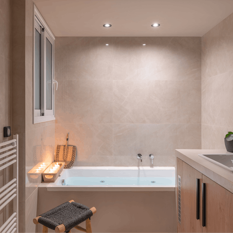 Treat yourself to a long soak in the whirlpool tub