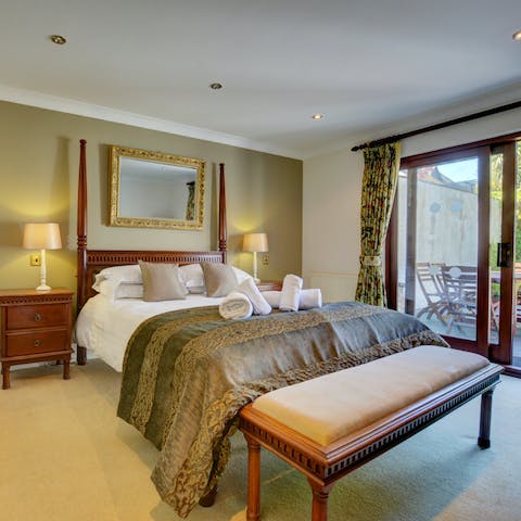 Sleep soundly in comfortable bedrooms – one with direct access to the garden