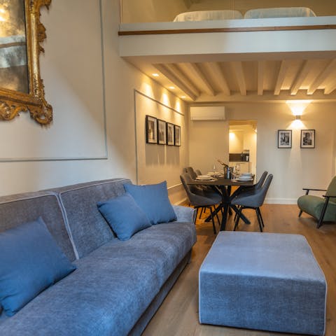 Have a glass of Italian red wine in the stylish living room