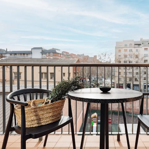 Sip your morning coffee on the private balcony
