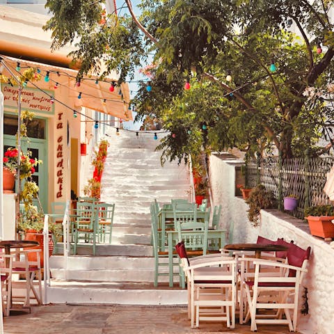 Stay a short drive from charming Chora, the island's main town